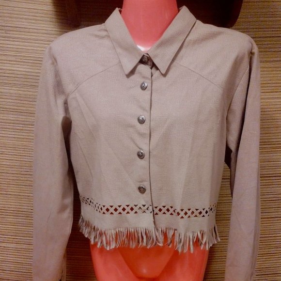 Vintage Large Womens Vegan Long Sleeve Button Down Western Rodeo Show Shirt - Picture 1 of 6